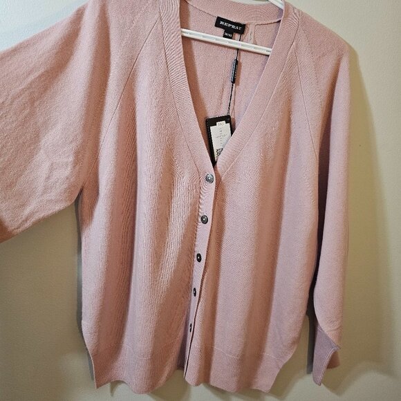Nwt REPEAT  Cashmere Pink Cardigan Lg-XL - Picture 1 of 11